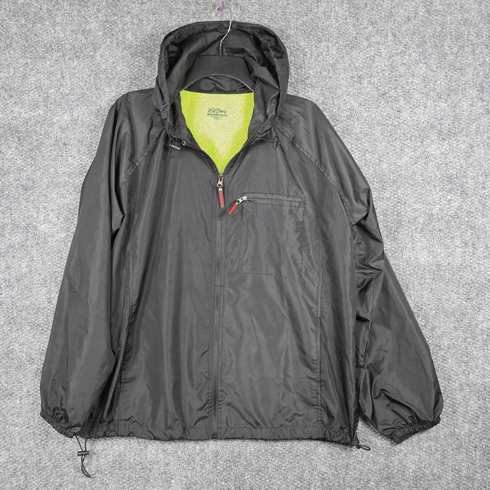 F.H. Davis Mens S Windbreaker Jacket Black Neon Mesh Lined Hooded Pocket